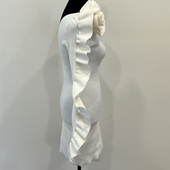 KOROBEYNIKOV KNIT ASYMMETRICAL COUTURE MINI DRESS WITH FLOWER DECOR - Picture 7 of 11